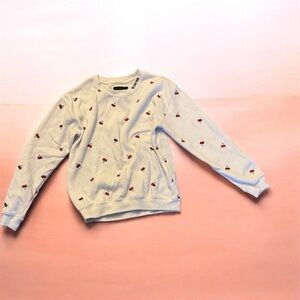 Zoo York White Crewneck Sweater with Red Cherry Embroidery